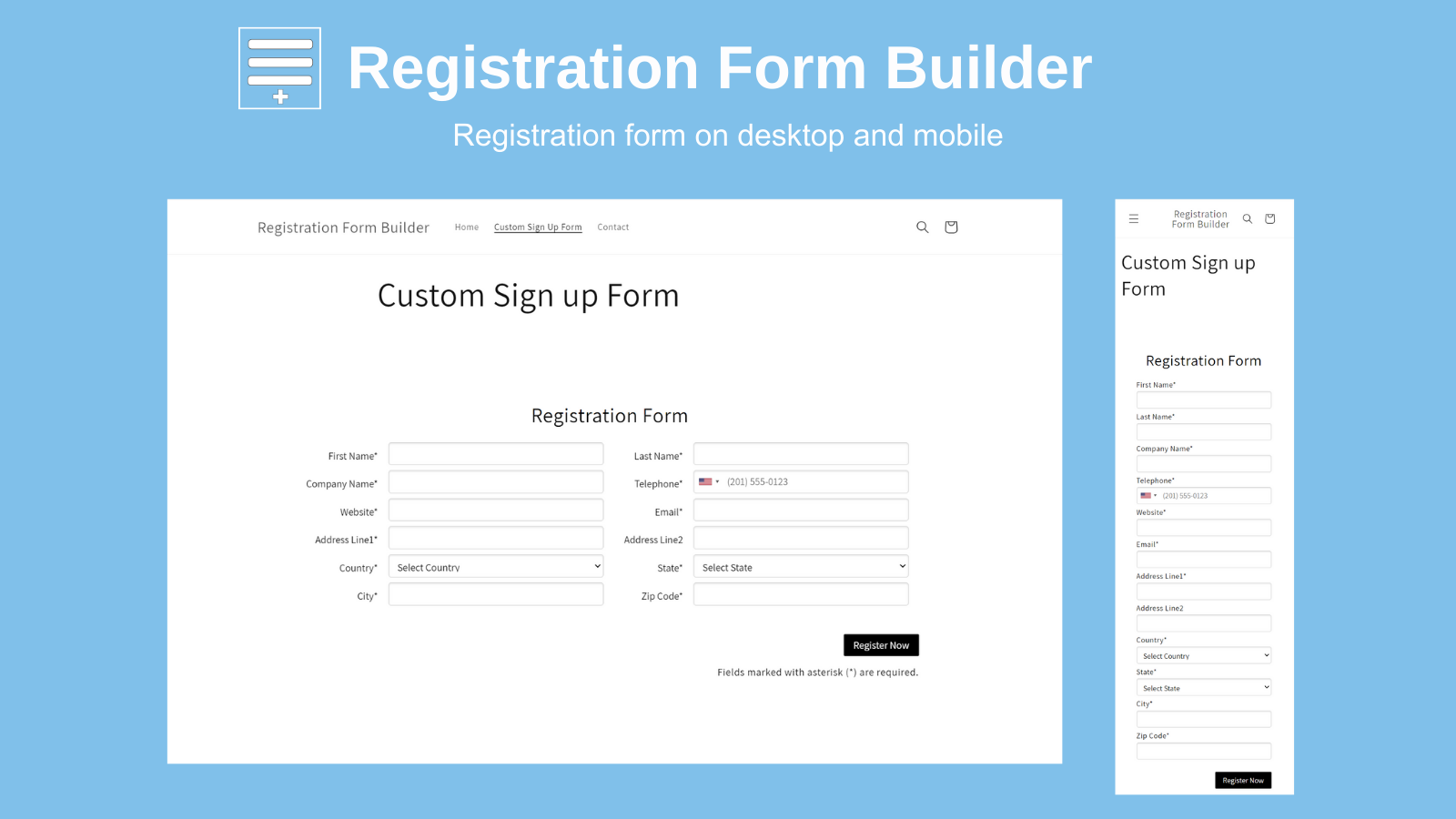 Registration Form on desktop and mobile