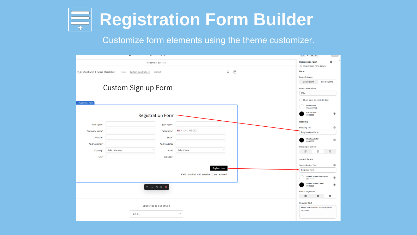 Customize form elements using the theme customizer